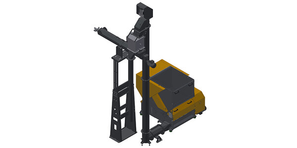 Zerkleinerungsmaschine mit Austragschnecke, Senkrechtschnecke, Trommelmagnet und Verteilerschnecke (drückend)