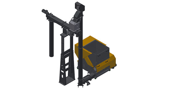 Zerkleinerungsmaschine mit Austragschnecke, Senkrechtschnecke, Trommelmagnet und Verteilerschnecke (ziehend) 