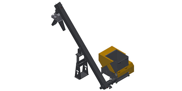 Zerkleinerungsmaschine mit Austragschnecke, Trogkettenförderer und Trommelmagnet 